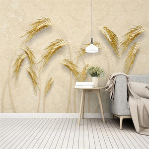 Milofi customized large 3D printing wallpaper mural modern minimalist golden reed wheat ear wheat TV background wall