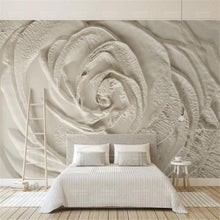Milofi large non-woven wallpaper mural beige 3d three-dimensional rose flower relief simple TV background wall