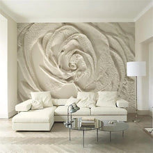 Milofi large non-woven wallpaper mural beige 3d three-dimensional rose flower relief simple TV background wall