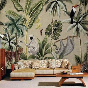 Southeast Asian Toucan Monkey Mural Wallpaper