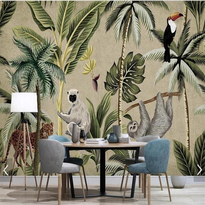 Southeast Asian Toucan Monkey Mural Wallpaper