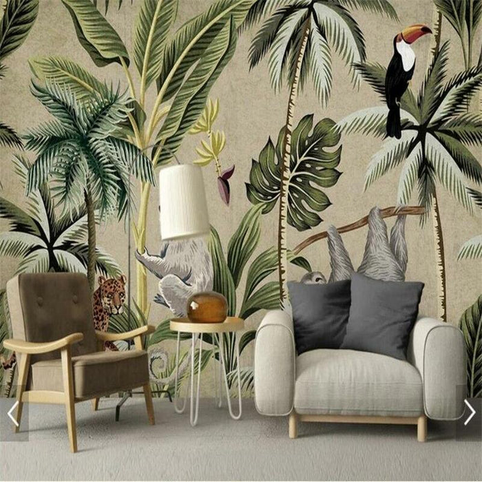 Southeast Asian Toucan Monkey Mural Wallpaper