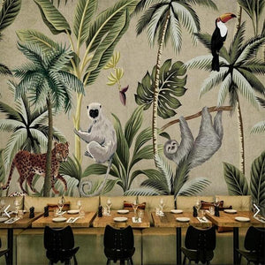 Southeast Asian Toucan Monkey Mural Wallpaper