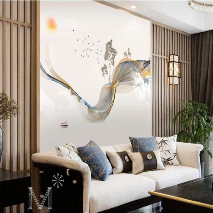Chinese Hand-Painted Abstract Lines Wallpaper