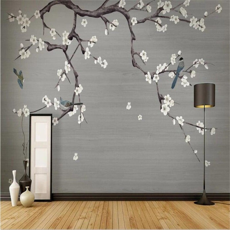 Chinese Hand-Painted Flower and Bird Wallpaper