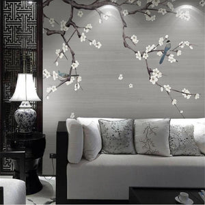 Chinese Hand-Painted Flower and Bird Wallpaper