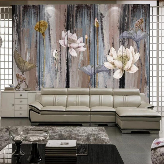 Modern Lotus Flower Oil Painting Wallpaper