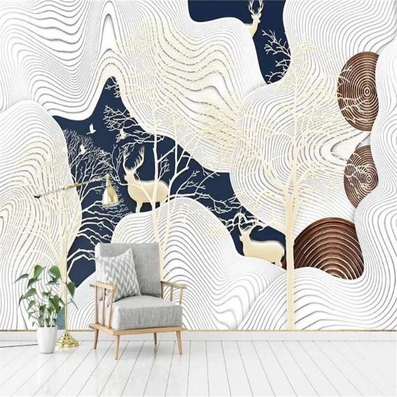 3D Wall Forest Elk Background