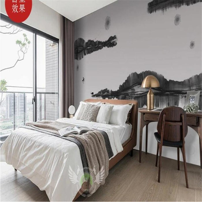 Chinese Zen Ink Elk Landscape Wallpaper