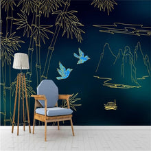 Chinese Golden Embossed Lines Bamboo Leaf Wallpaper