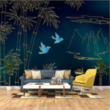 Chinese Golden Embossed Lines Bamboo Leaf Wallpaper