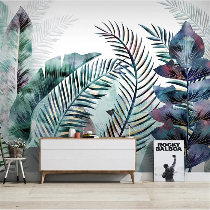 Modern Watercolor Tropical Plant Leaves Wallpaper