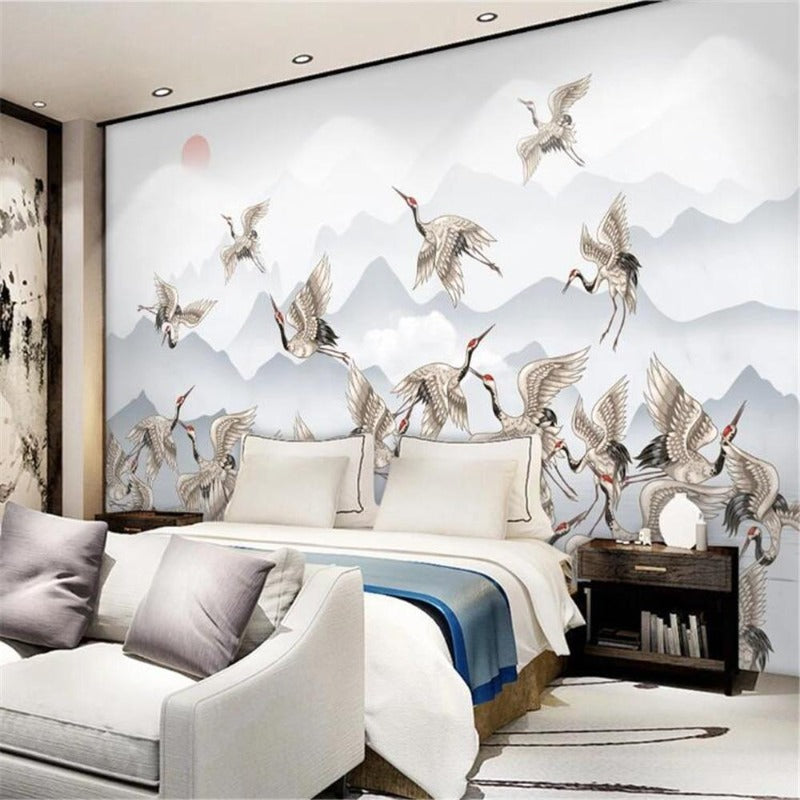 Chinese Style Fairy Crane Landscape Wallpaper