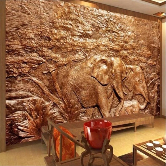3D Carved Elephant Wallpaper