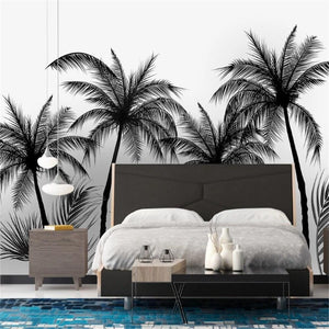 White Sketch-style Coconut Tree Wallpaper