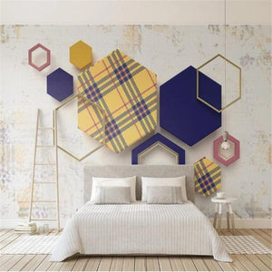 3D Geometric Hexagon Grid Stich Wallpaper