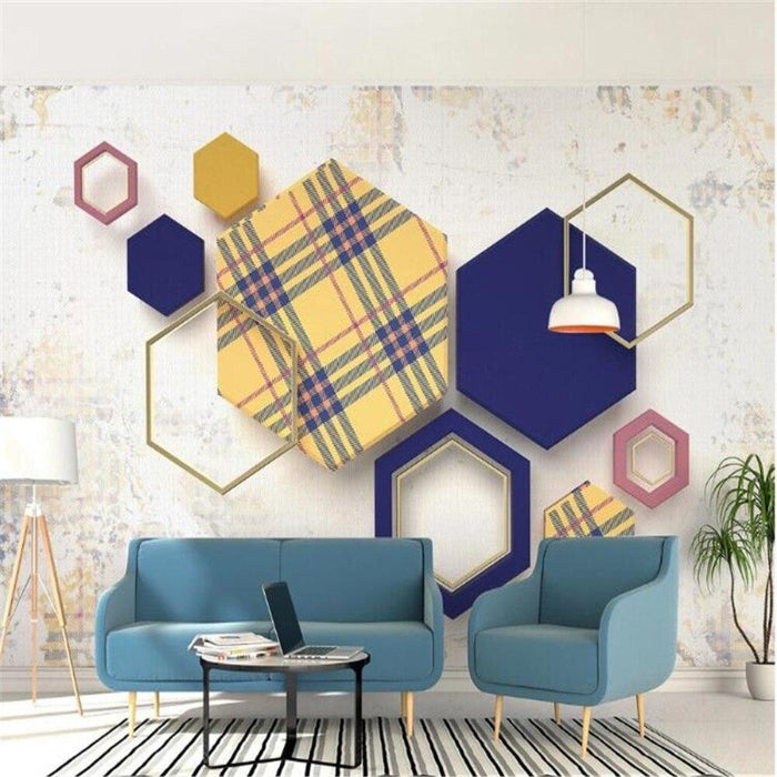 3D Geometric Hexagon Grid Stich Wallpaper