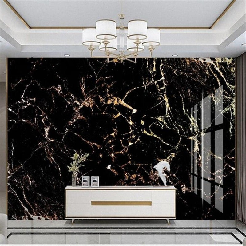 Luxury Golden Black Marble Pattern Wallpaper