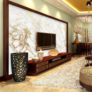 Gold and White Marble Silk Cloth Wallpaper