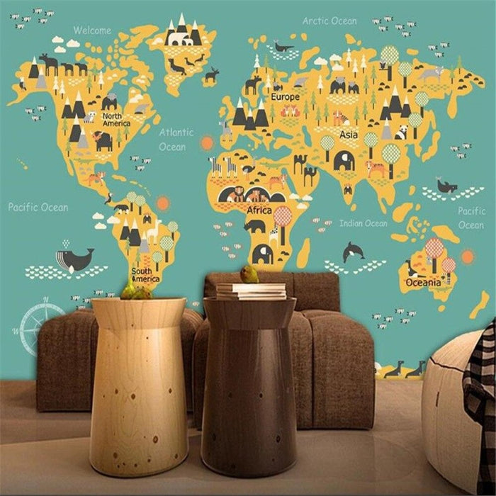 Cartoon Children's World Map Wallpaper