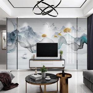 Chinese Style Hand-Painted Zen Abstract Lines Wallpaper