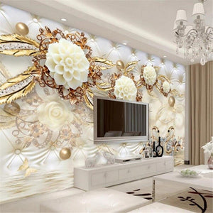 Luxury Golden Round Ball Jewelry White Flower Wallpaper