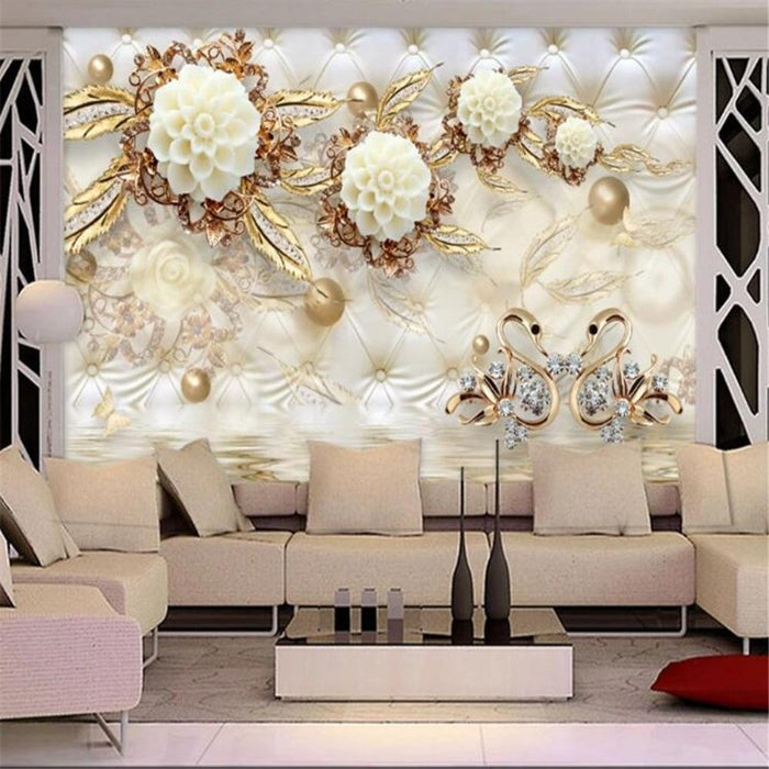 Luxury Golden Round Ball Jewelry White Flower Wallpaper