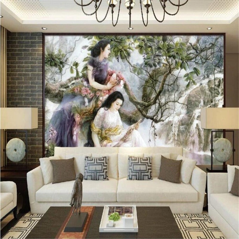 Chinese-Style Hand-Painted Mural Wallpaper