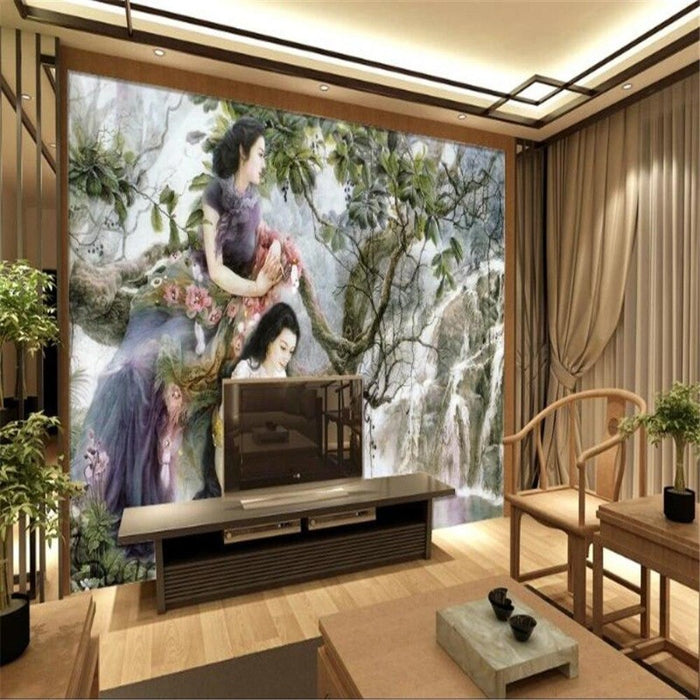 Chinese-Style Hand-Painted Mural Wallpaper