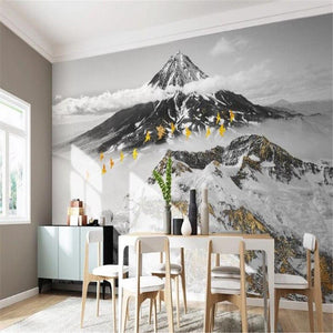 Black and White Landscape with Gold Accents Wallpaper