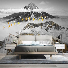 Black and White Landscape with Gold Accents Wallpaper