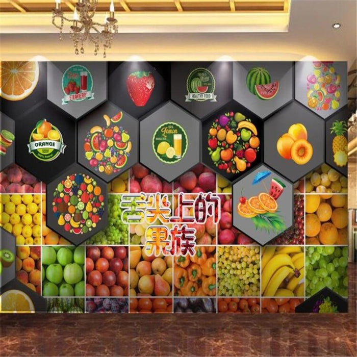 3D Hexagon Supermarket Fruit Wallpaper