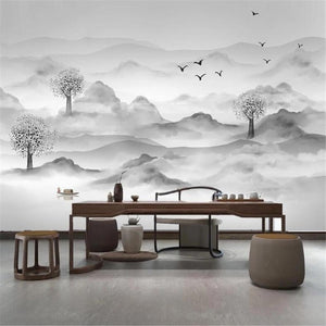 Chinese Style Foggy Mountain Peak Wallpaper
