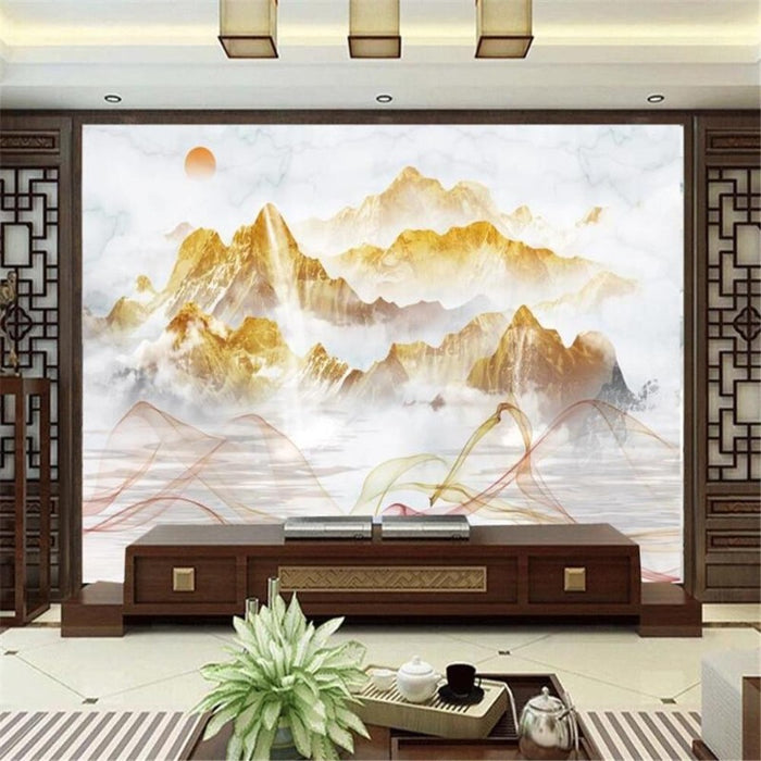 Chinese Style Abstract Golden Landscape Wallpaper