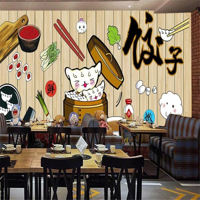 Hand-Painted Bun Dumpling Restaurant Wallpaper