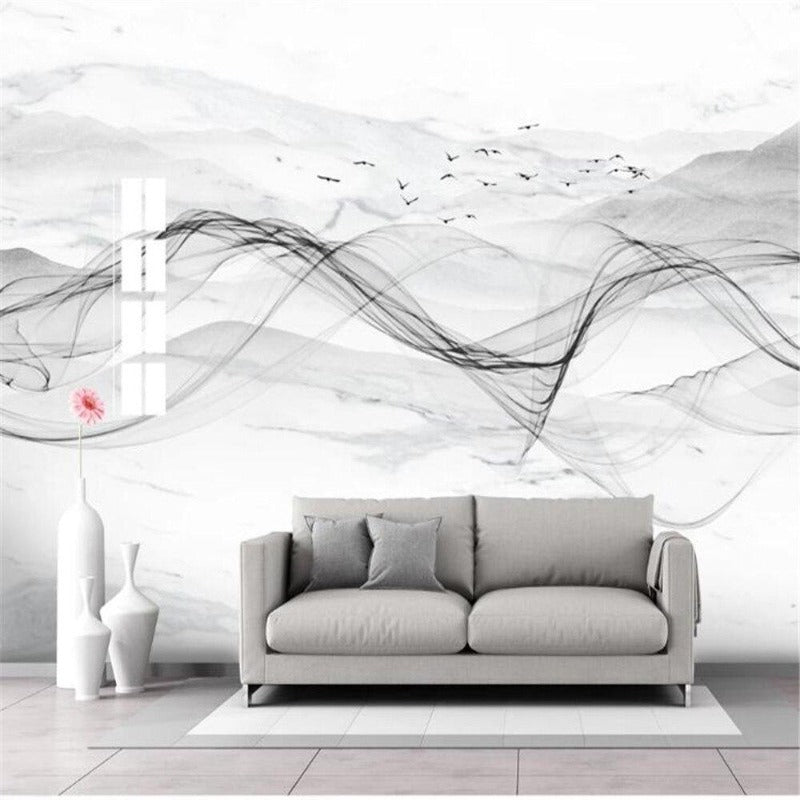 White Marble Ink Landscape Wallpaper