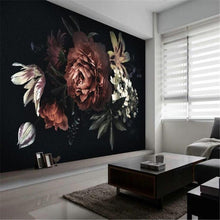 Modern Dark Flowers Wallpaper