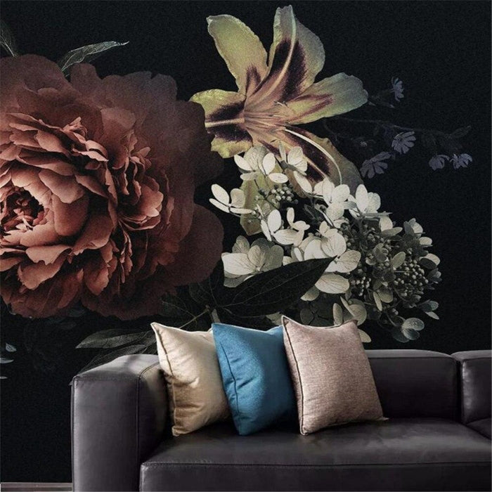 Modern Dark Flowers Wallpaper