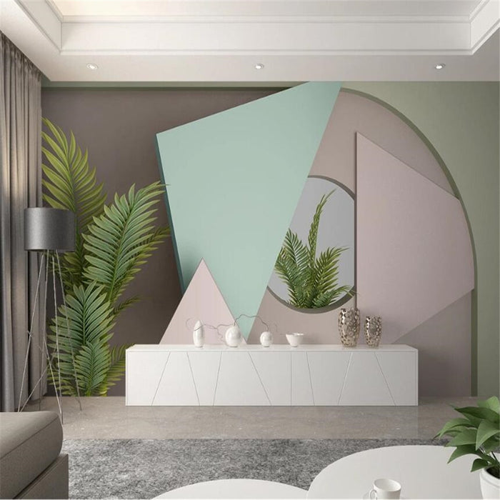 3D Minimalist green leaf wallpaper