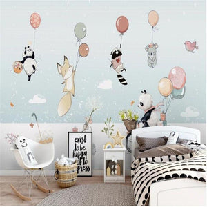 Cartoon Animal with Hot Air Balloon Wallpaper