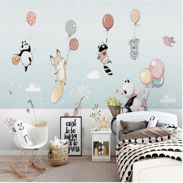 Cartoon Animal with Hot Air Balloon Wallpaper