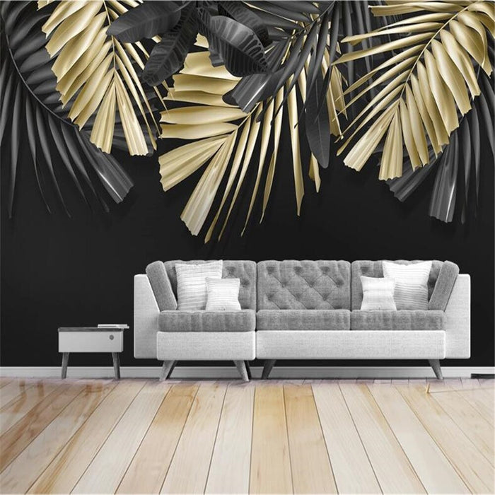 3D Tropical golden leaves wallpaper