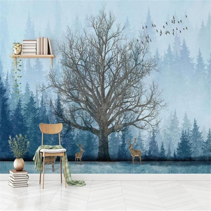 Abstract Hand-Painted Big Tree Forest Wallpaper