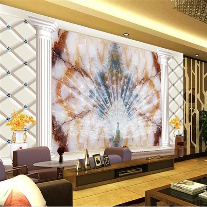 Marble Peacock Wallpaper