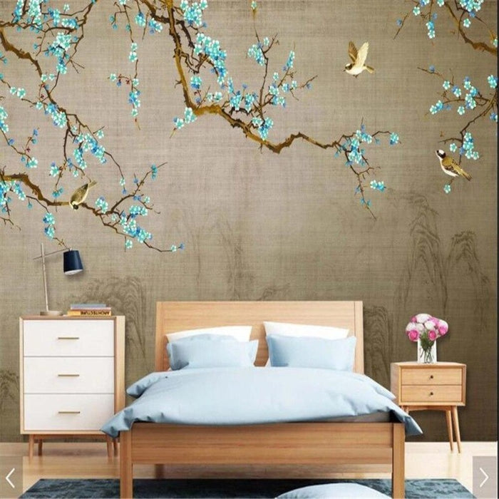 Chinese-Style Blue Plum Flowers Wallpaper