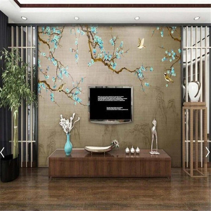 Chinese-Style Blue Plum Flowers Wallpaper