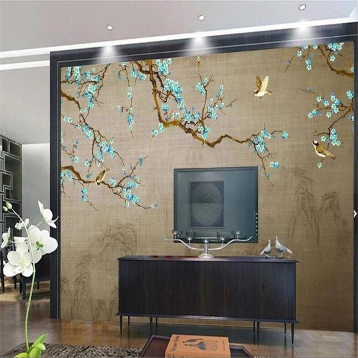 Chinese-Style Blue Plum Flowers Wallpaper