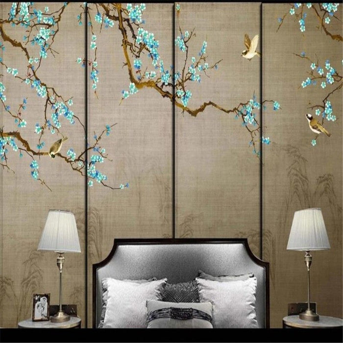 Chinese-Style Blue Plum Flowers Wallpaper