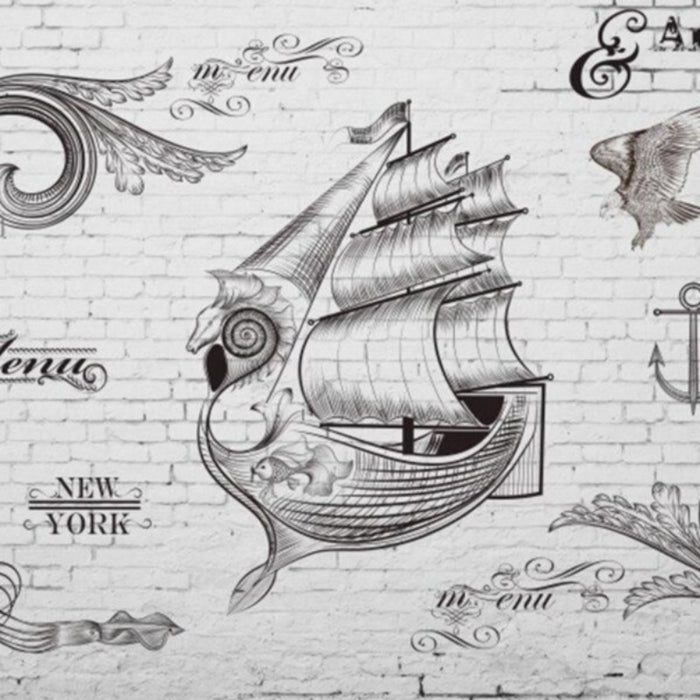 Nautical Retro Brick Wallpaper