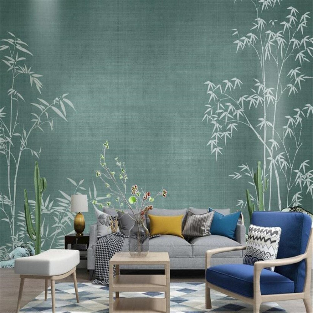 3D Wallpaper Vinyl Wall Sticker Green Bamboo Forest Painting Living Room  Sofa TV Background Luxury Decor Wall paper For Indoor and Outdoor | Lazada